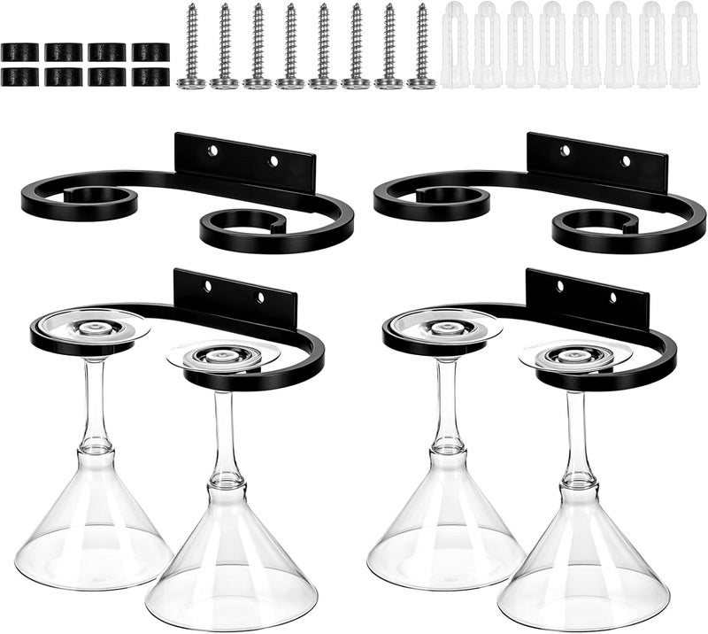 Ubamdom 4 Pcs Metal Black Wine Cup Hanger Holder, Wine Glass Wall Holder, Under Shelf Cabinet Stemware Storage Organizer Stemware Storage Organizer for Kitchen, Dining Room, Bar (6.77 Inch) - Image 1
